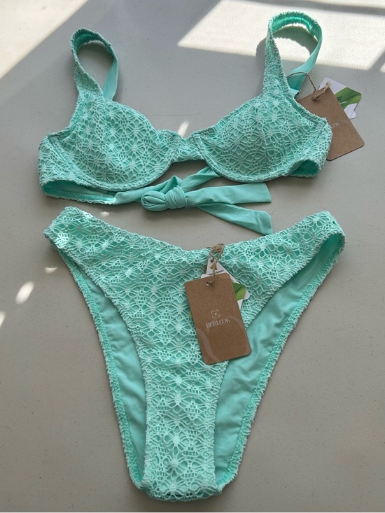 Berlook Other - Berlook Bikini Set Small Cyan Blue Green Underwire Top V Cut Bottom Swimwear